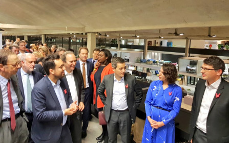 Présentation de Radio France à Station F devant Mounir Mahjoubi, secrétaire d'Etat au Numérique, Gérald Darmanin, Ministre de l'action et des comptes publics et Xavier Niel, fondateur de Station F